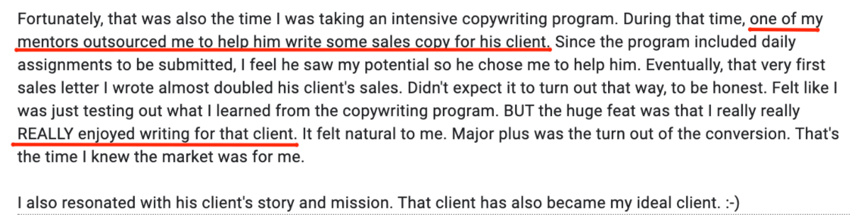 Fortunately, that was also the time I was taking an intensive copywriting program...